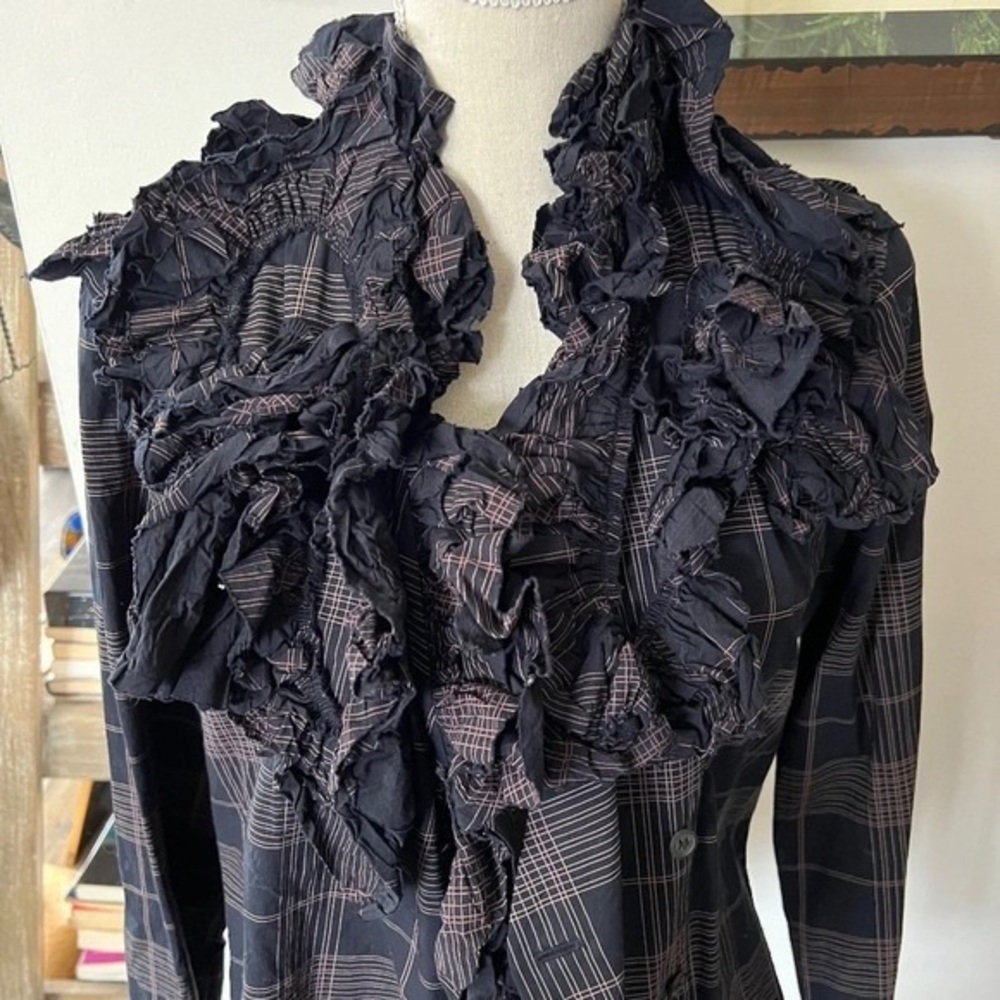ISSEY MIYAKE Ruffle Plaid Lightweight Blazer S - Picture 6 of 6